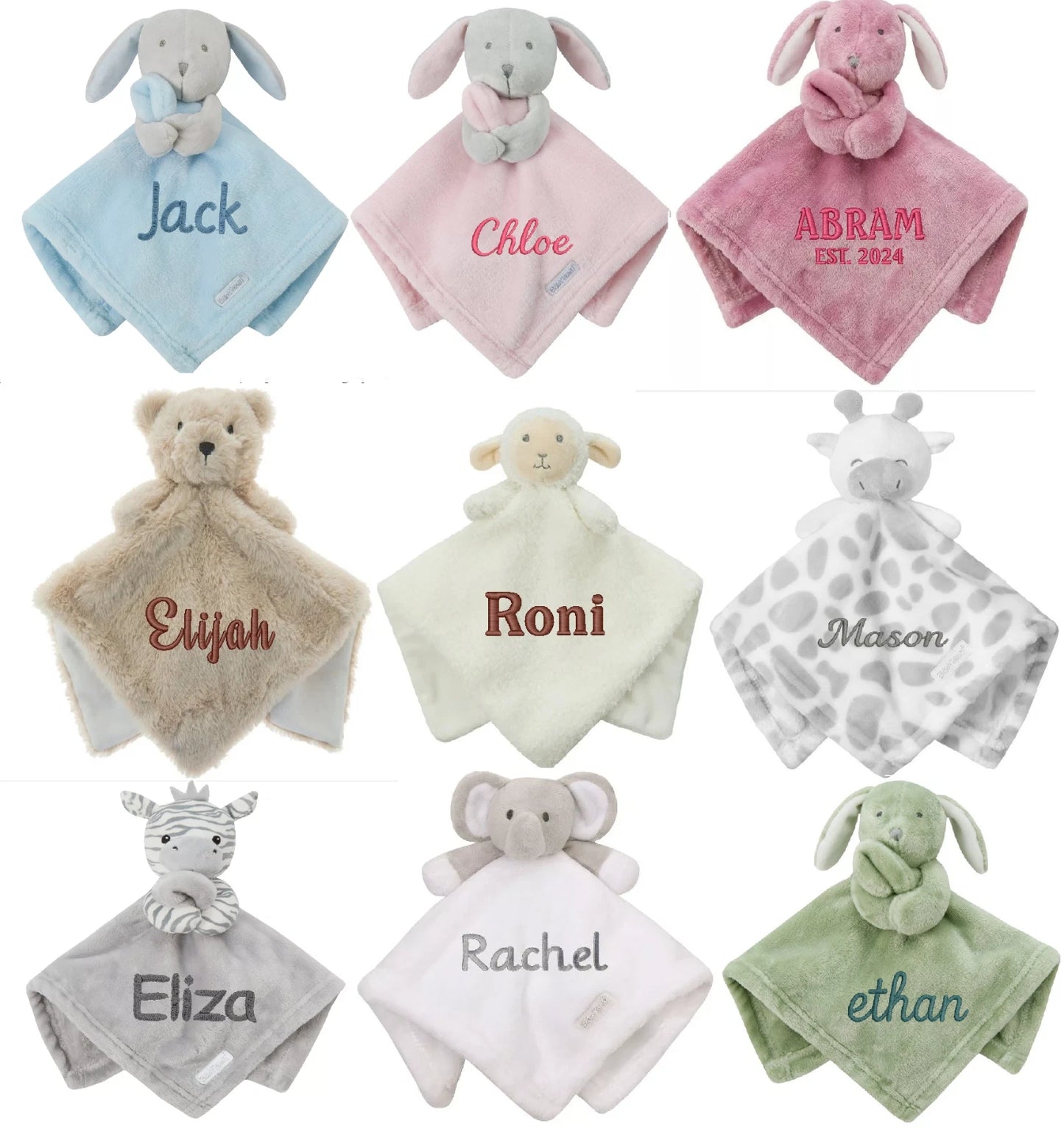 Personalised Baby Comforter Blanket – Bear & Elephant Baby Gift for Boys & Girls