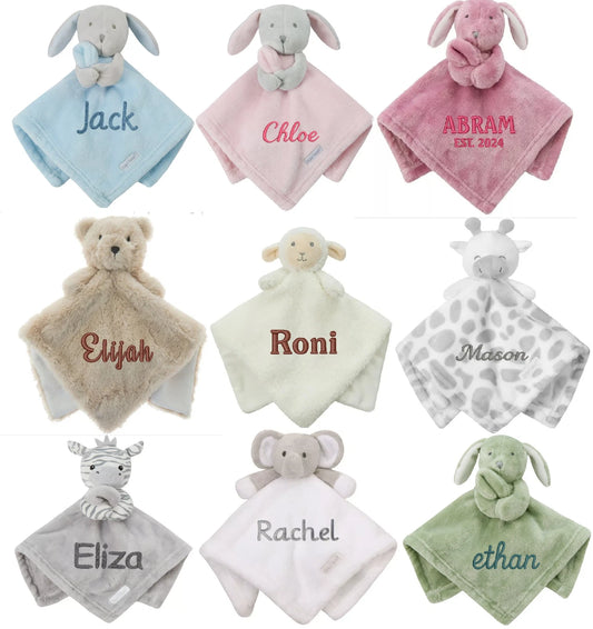 Personalised Baby Comforter Blanket – Bear & Elephant Baby Gift for Boys & Girls