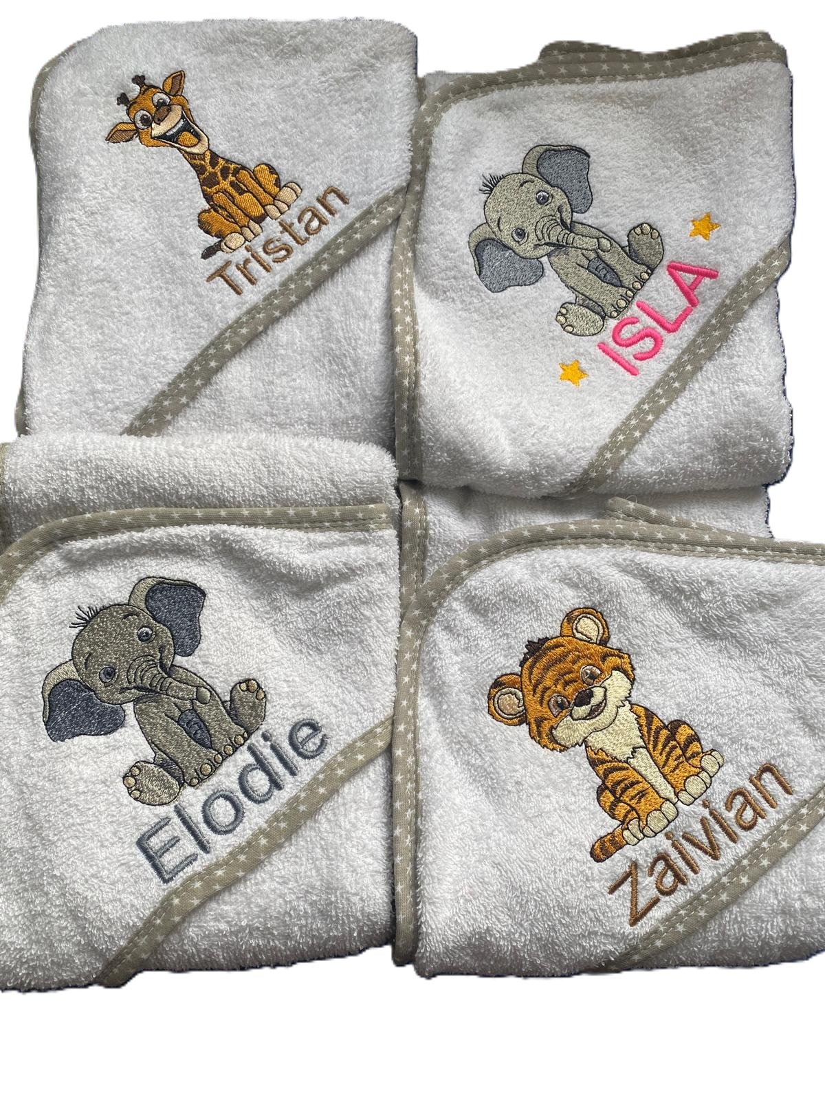 Personalised Baby Hooded Bath Towel Baby Animal