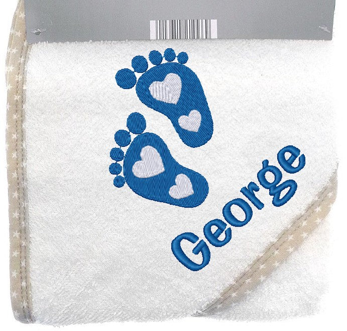 Personalised Baby Hooded Bath Towel Shower Announcement with baby feet 75x75cm
